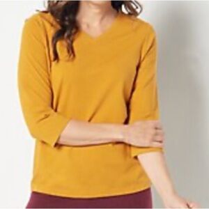 Denim & Co. Essentials Perfect Jersey 3/4 Sleeve Top (HARVEST GOLD): XL - New